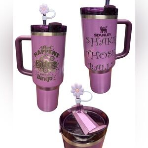 New custom bingo Stanley Purple Tumbler with Flower Straw topper